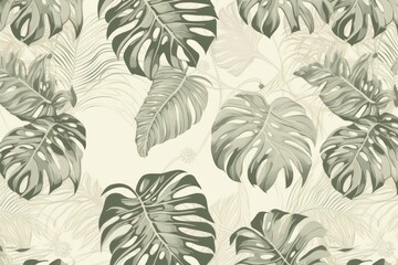 Oriental toile art style with pale various color monstera wallpaper pattern plant leaf.