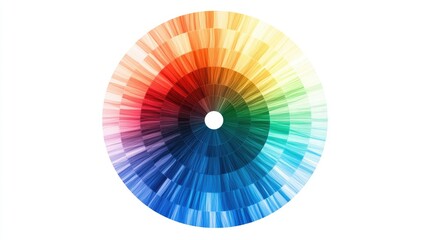 Color wheel showing warm reds and oranges blending into cool blues and greens, arranged in a perfect circular pattern, isolated on white