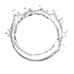 Water splash forming a circular shape on a transparent background captured in high detail, showcasing the fluidity of movement