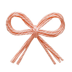A delicate pink rope bow tied neatly on a transparent background, showcasing intricate craftsmanship and attention to detail