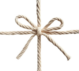 A neatly tied bow made of natural rope against a transparent background, symbolizing crafting and decorative arts