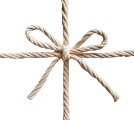 A neatly tied bow made of natural rope against a transparent background, symbolizing crafting and decorative arts