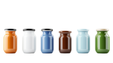 colorful  kitchen storage jars on transparent background