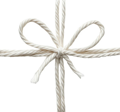 A neatly tied white rope bow on a transparent background showcasing craftsmanship in gift wrapping techniques