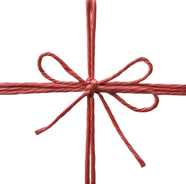 A neatly tied red rope bow on a transparent background designed for festive gift wrapping and decoration
