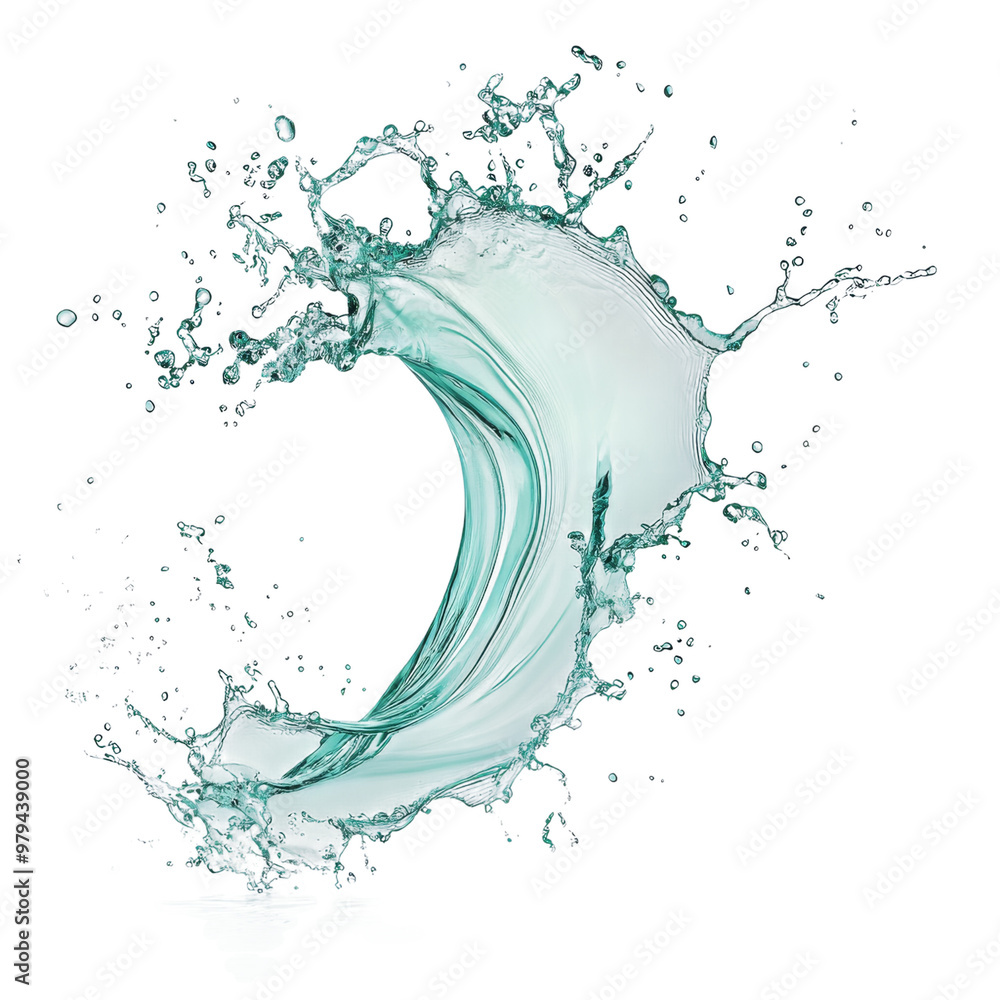 Poster dynamic splash of water with smooth curves captured on a transparent background