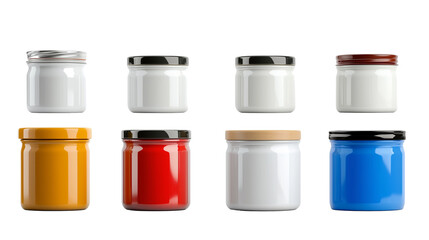 colorful  kitchen storage jars on transparent background