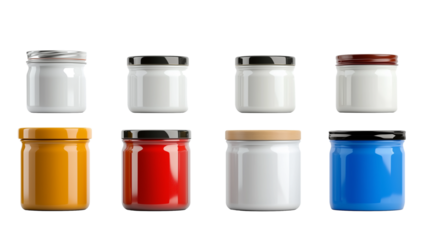 colorful  kitchen storage jars on transparent background