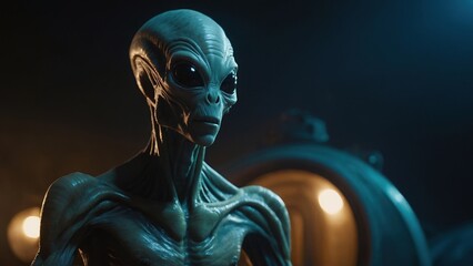 Alien in the spotlight with a sleek flying saucer turns heads and captures imaginations