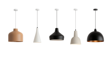 white, brown and black  lighting chandeliers on transparent background