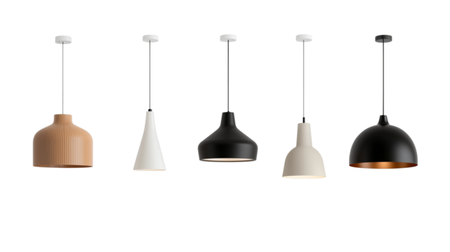 white, brown and black  lighting chandeliers on transparent background