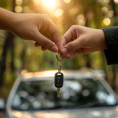 Key Exchange: Handing Over Car Keys in Business Deal [created with generative AI technology]