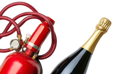 Close-up of a bottle of champagne in a gold bucket with ice, celebrating New Year's Eve