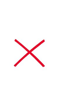 Red X mark drawing, animated, marker pen style, isolated on white background, for composition. Copy space, space for text. Vertical.