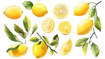 Collection of fresh lemons isolated on white background