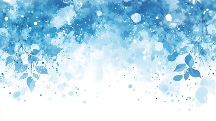 A serene blue abstract watercolor with splashes and leaves, perfect for backgrounds, designs, or creative projects.