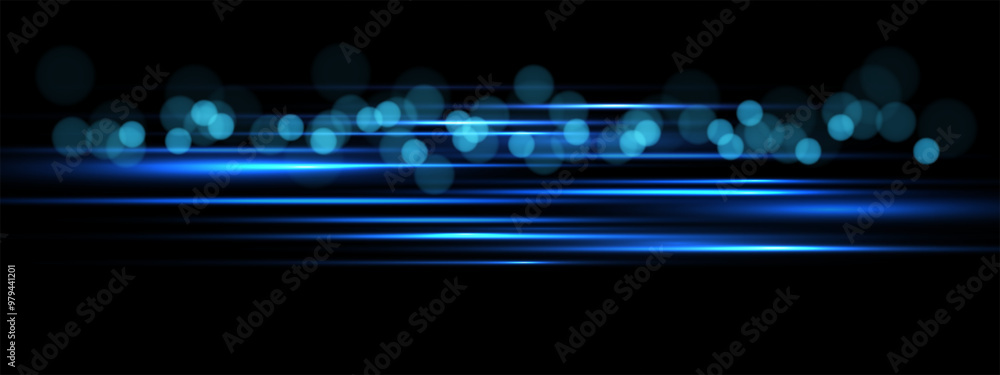 Poster abstract blue light speed with bokeh blur on black design modern technology futuristic background ve