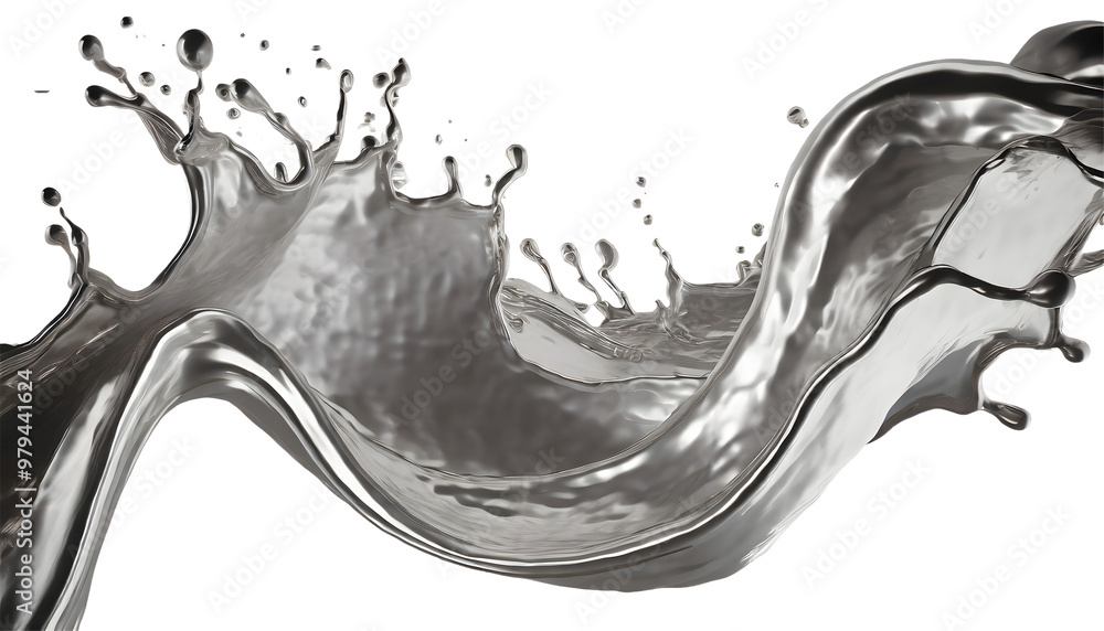 Poster metallic flow splash on a white isolated background. generative ai.