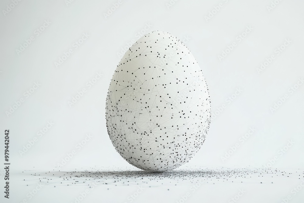 Poster animation of interconnected links and data movement above an egg set against a white background