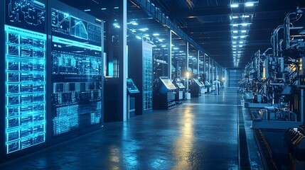 Fototapeta premium Futuristic Solid-State Battery Research Facility Showcasing Advanced Machinery and Scientists