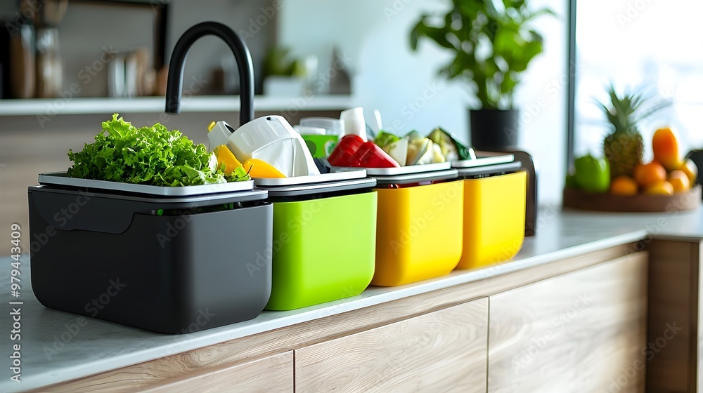 Aufkleber conceptual eco-friendly waste sorting system with smart bin compartments