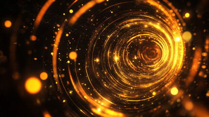 Bright glowing golden circles expanding outward against a dark background, creating a dynamic, energetic design.