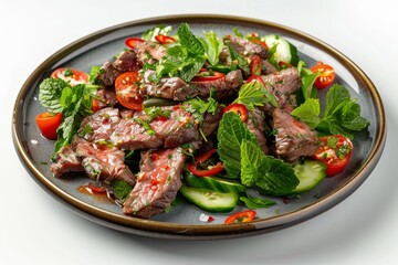 Fototapeta premium Thai beef salad with fresh herbs