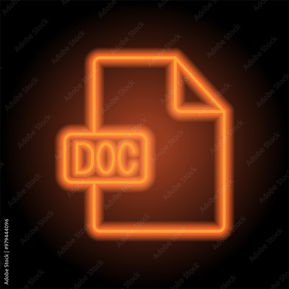 Poster doc file simple icon vector. flat design. orange neon on black background