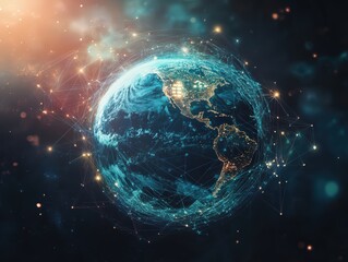 A dark cityscape with glowing lights