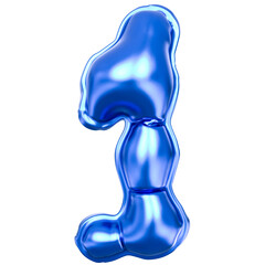 Balloon 1 Number Blue 3D Render