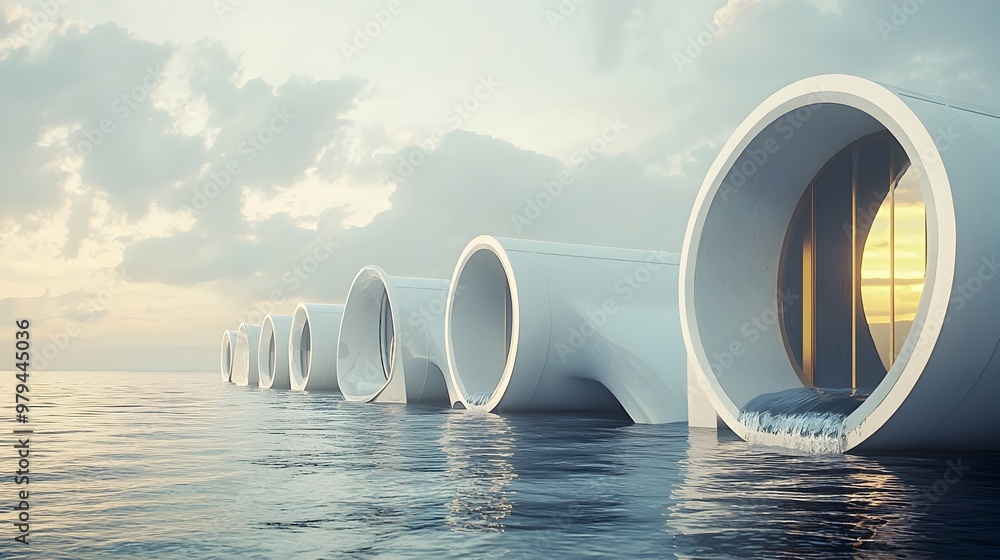 Poster minimalist design of wave energy generators with simple geometric forms and modern renewable energy
