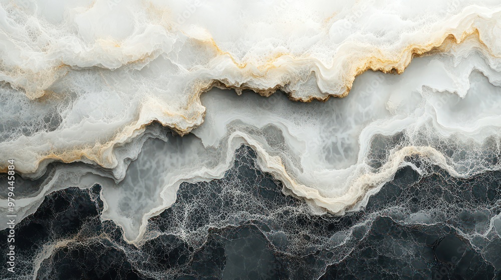 Poster a painting of a wave with a gold and white color scheme
