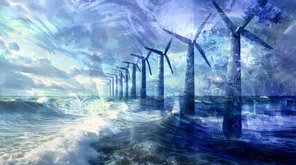 Interpretation of Innovative Wave Power Technology - Abstract Renewable Energy Concept Art