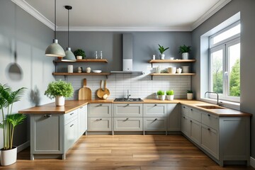 bright grey kitchen wall airy minimalism