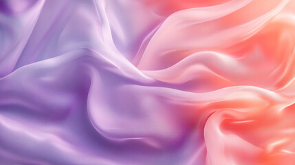 Fototapeta premium Fluid abstract silk fabric in soft pastel tones of coral and lavender, with smooth folds and flowing waves creating a serene, calming background.