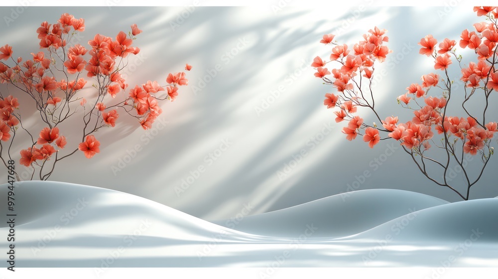 Poster A white background with two red trees in the foreground