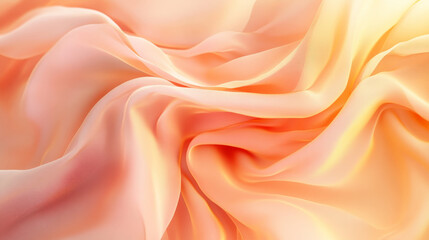 Obraz premium Fluid waves of silk in pastel tones of peach and light yellow, creating an abstract, flowing background with gentle folds and soft shadows.