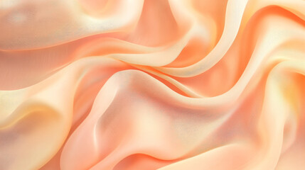 Obraz premium Fluid waves of silk in pastel tones of peach and light yellow, creating an abstract, flowing background with gentle folds and soft shadows.