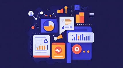 Illustration depicting key components of a successful SEO campaign, highlighting elements such as keyword research, on-page optimization, content strategy, and backlinking.