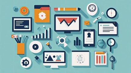 Illustration depicting key components of a successful SEO campaign, highlighting elements such as keyword research, on-page optimization, content strategy, and backlinking.