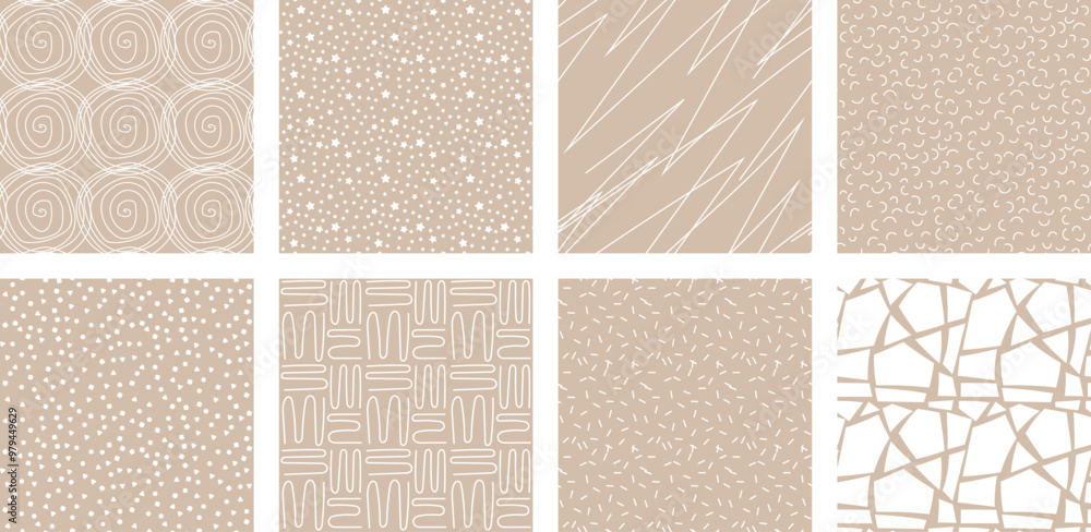 Aufkleber neutrals color abstract seamless pattern set. beige endless graphic linear basic shapes print. trend