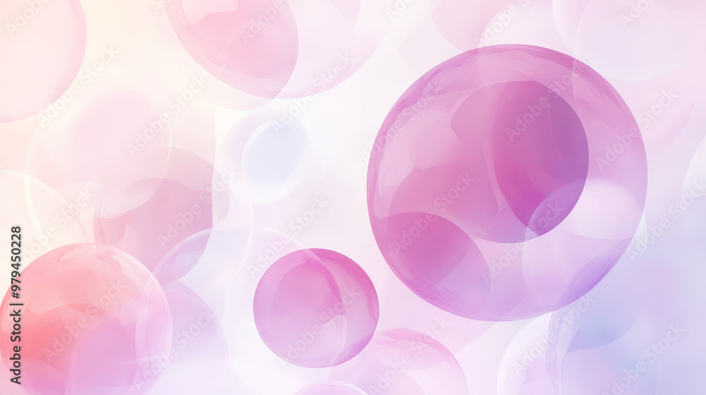 Poster Gradient from light pink to soft lavender, featuring translucent circles of varying opacities, softly floating across the abstract, minimalist background.