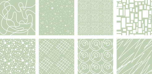 Neutrals color abstract seamless pattern set. Endless geometric linear basic shapes print. Trendy neutral colors aesthetic figures backgrounds. Pastel light green boho style light brown fabric texture © Azat Valeev