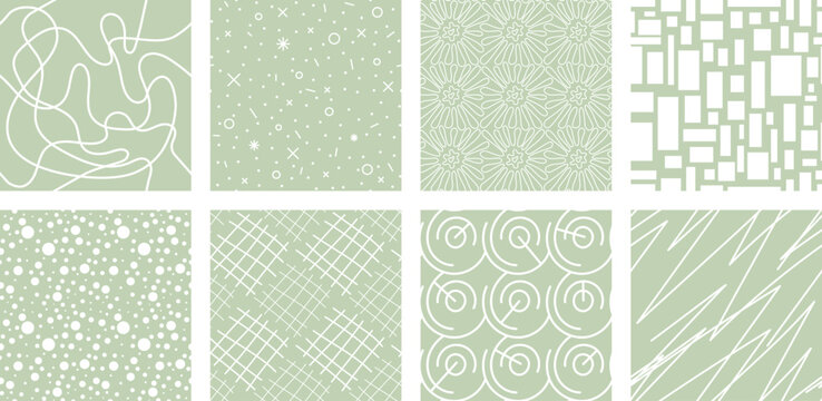 Fototapeta Neutrals color abstract seamless pattern set. Endless geometric linear basic shapes print. Trendy neutral colors aesthetic figures backgrounds. Pastel light green boho style light brown fabric texture