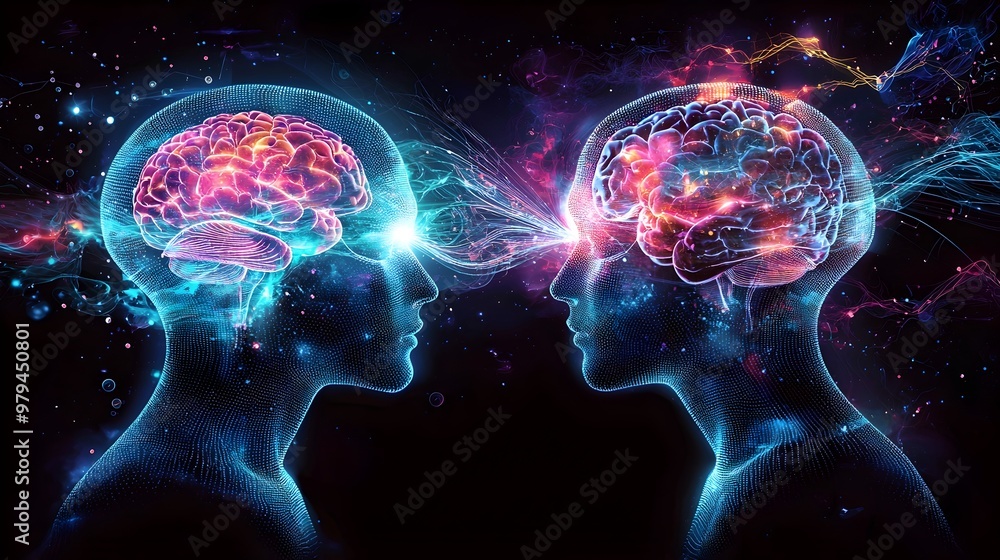 Aufkleber brain-to-brain communication via bci:visualizing futuristic telepathic signals flow