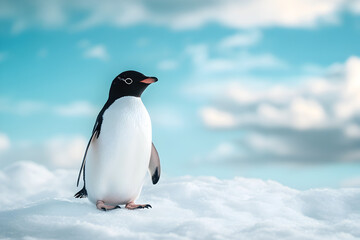 Fototapeta premium Penguin on ice with a blue-toned sky 
