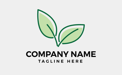 simple logo leaf Illustration in a linear style. Abstract line art green leaf Ecology Logotype concept Vector, logo leaf color silhouette on a Light background.