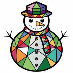 Black Stained Glass Christmas SNOWMAN Black Vector silhouette