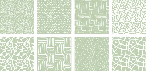 Neutrals color abstract seamless pattern set. Endless graphic linear basic shapes print. Trendy neutral colors aesthetic forms backdrop. Modern pastel light green boho style light brown fabric texture © Azat Valeev