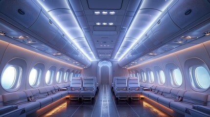 Naklejka premium Empty passenger airplane seats in the cabin